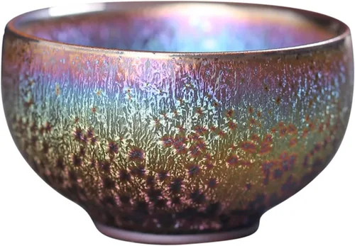 Vista 4 de Colorido JianZhan Tenmoku Taza de té Cuenco de artesanía china antigua Taza de la colección de diseñador, ceremonia de estilo antiguo hecho a mano