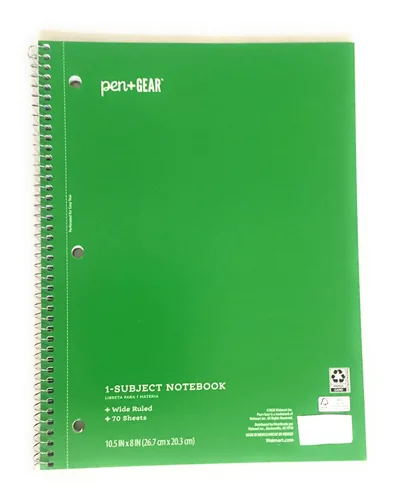 Vista 2 de Pen + Gear 1 Subject Notebook, Wide Ruled, 70 Sheets (Blue & Green) Encuadernación desconocida