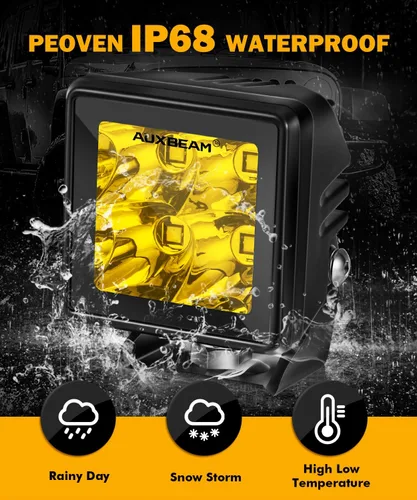 Vista 5 de Auxbeam Luz LED en cápsula, luces antiniebla ámbar de 2 pulgadas, cápsulas de luz cúbica todoterreno, focos enfocados, 4800LM, luz auxiliar