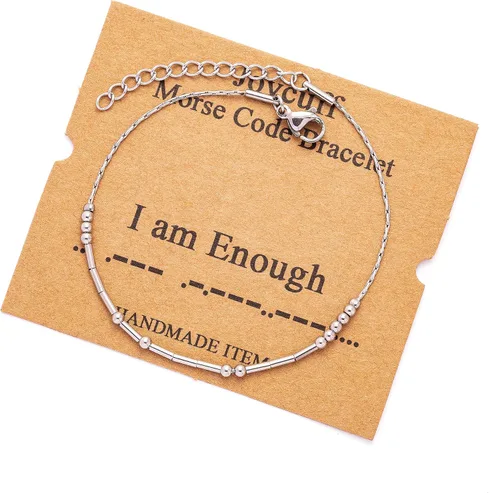Vista 99 de JoycuFF Pulseras inspiradoras de código morse para mujeres, cuentas de plata, joyería con mantra de motivación, regalos para ella