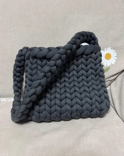 Vista 6 de Hilo grueso para tejido de brazo gigante para manta de nudo trenzado, hilo grueso jumbo tuerce tubular Ya rn suave extra grueso Yar n, tejido Gris