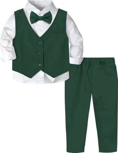 Vista 7 de A&J DESIGN Conjunto de traje de caballero para niños pequeños, 3 piezas, camisas, chaleco y pantalones