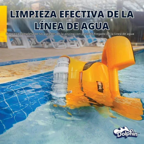 Vista 3 de Dolphin Wave 80 Aspiradora Robótica Automática para Piscinas Incluye Control Remoto y Carrito, Cepillo Limpiador de Línea de Flotación, Ideal