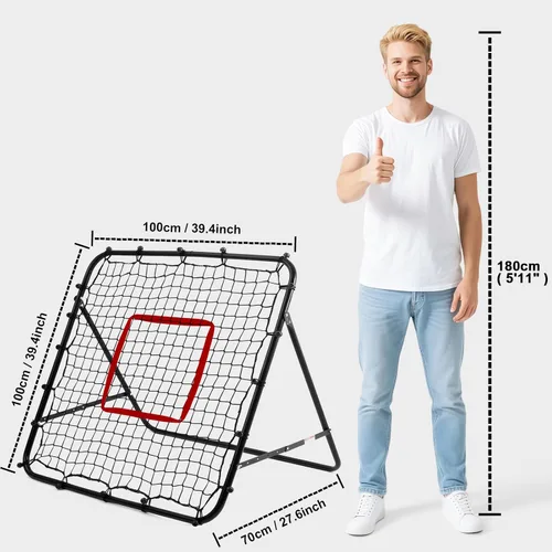Vista 7 de Red de rebote ajustable para fútbol Entrenador de fútbol con marco de acero Red de rebote plegable portátil para práctica de pases y tiros