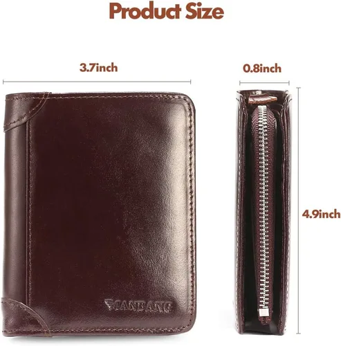 Vista 11 de Billetera para hombre con cremallera de cuero genuino RFID tarjeteros de piel de vaca con cremallera bolsillo para monedas, carteras plegables