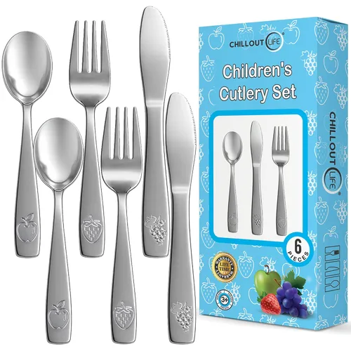Vista 8 de 12 Piezas de Juego de Cubiertos para Niños de Acero Inoxidable - Cubiertos Seguros para Niños y Bebés - Juego de Utensilios para Niños - Juego