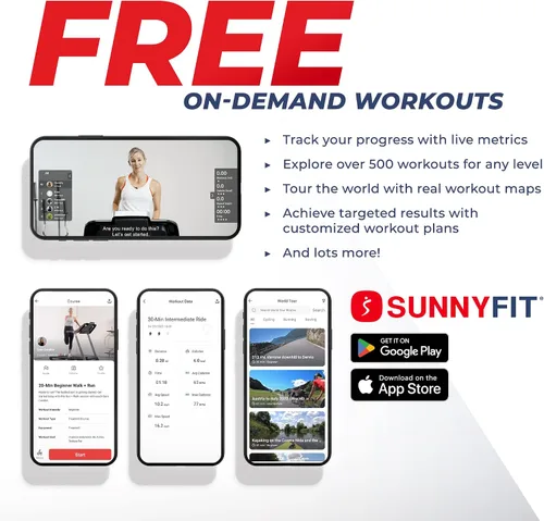 Vista 2 de Sunny Health & Fitness Treadmill Elite Smart Auto Incline for Home Use, Wide Running and Walking Deck, Flex Shock Suspension with 300 LB
