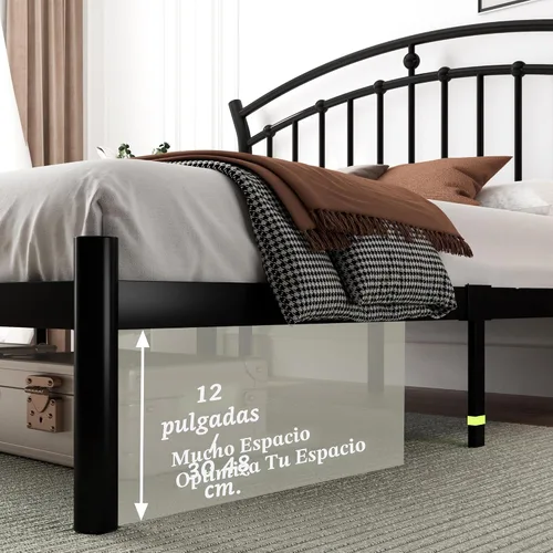 Vista 7 de Feonase - Estructura de cama completa en negro, estructura de cama de metal resistente con 13 láminas de acero endurecido, almacenamiento de 12