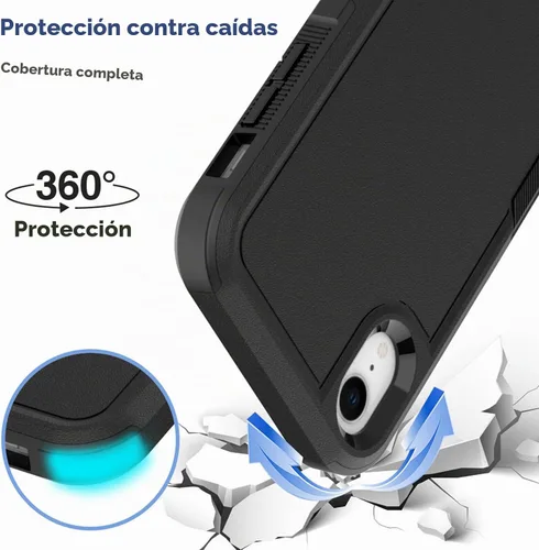 Vista 3 de Funda para iPhone XR: funda protectora de doble capa resistente para teléfono celular, a prueba de golpes, resistente, con protector de pantalla