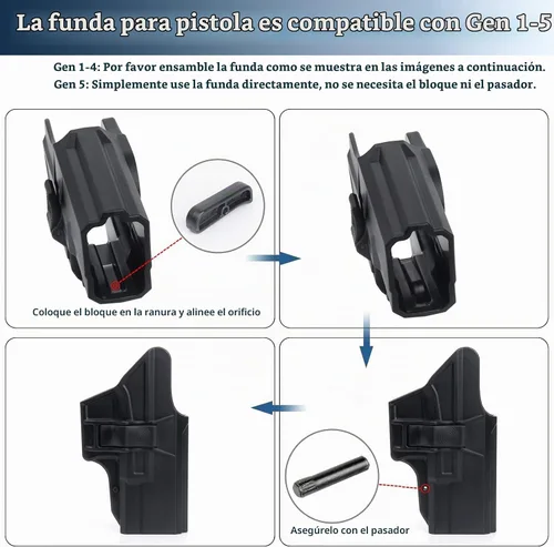 Vista 5 de Funda Glock 19, funda de polímero OWB para Glock 19, 19X, 44, 45 (Gen 1-5), Glock 23, 32 (Gen 1-4), 60 ajustables, diestros