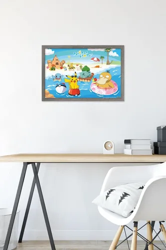 Vista 6 de Trends International Pokémon - Póster de pared de verano, 22.4 pulgadas de largo x 14.7 pulgadas, versión enmarcada en madera de granero