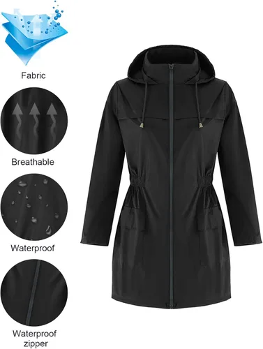 Vista 5 de Century Star Chaquetas de lluvia para mujer, impermeables, ligeras, cortavientos, con capucha, plegables