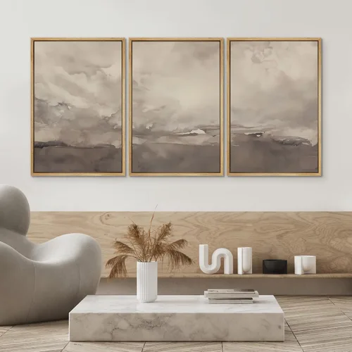 Vista 174 de SIGNWIN Lienzo enmarcado para pared, juego de arte neutro de bosque brumoso, ilustraciones en tono tierra, arte moderno, decorativo, bohemio
