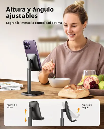 Vista 4 de Nulaxy - Soporte de teléfono ajustable de ángulo de altura para escritorio 6.3-9 pulgadas de altura, base de metal pesada, almohadillas