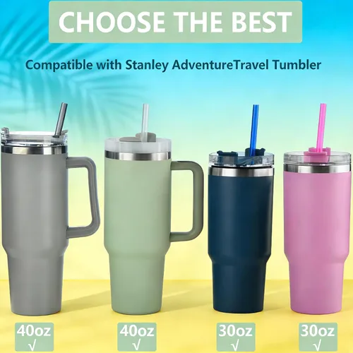 Vista 3 de Paquete de 14 popotes de repuesto para vaso de viaje Stanley Adventure de 40 onzas, popotes de plástico reutilizables con cepillo de limpieza