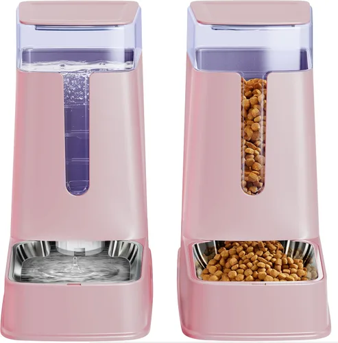 Vista 9 de Dispensador de comida para gatos y dispensador de agua para gatos con cuencos de acero inoxidable, alimentador por gravedad para perros pequeños