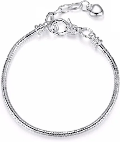 Vista 6 de Yeshan pulsera con cadena de serpiente y dijes, bañados en plata, con cierre de mosquetón clásico se adapta a todas las pulseras Chamilia, Troll
