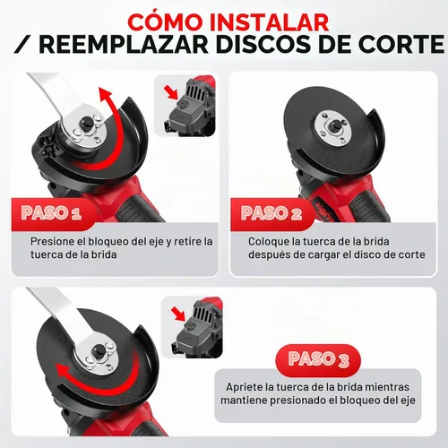 Vista 8 de FULLYEA Amoladora angular inalámbrica de 4-1/2 pulgadas, motor sin escobillas de 12000 RPM, amoladora eléctrica de herramientas de potencia con 2