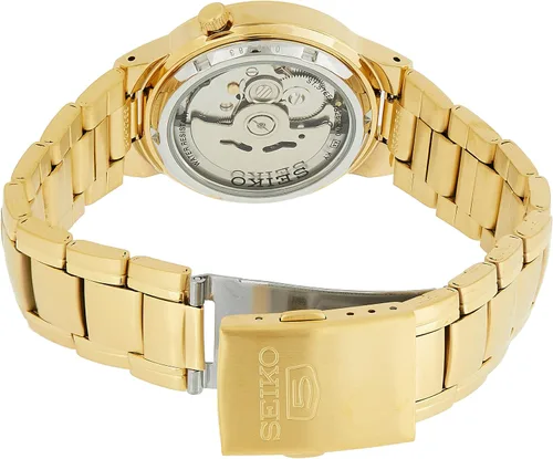 Vista 2 de SEIKO SNKA10 5 Reloj automático de acero inoxidable dorado con esfera dorada para hombre, Oro, Relojes de moda