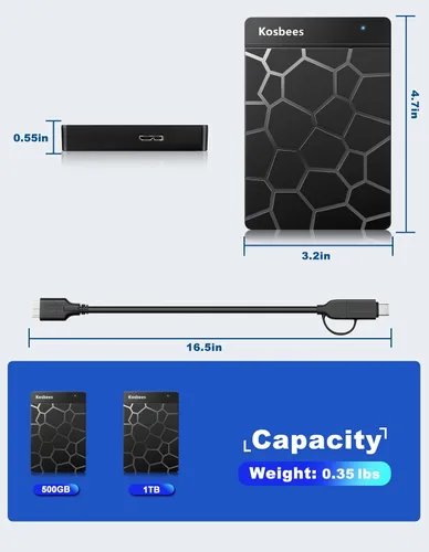 Vista 7 de Discos duros externos de 500 GB, disco duro portátil para Windows, disco duro externo ultradelgado, compatible con PC, MAC, laptop, PS4, Xbox one