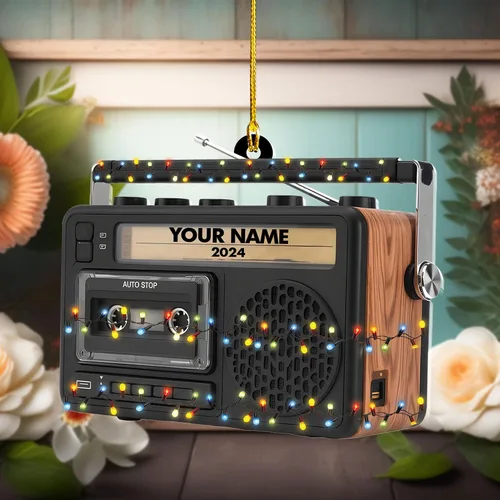 Vista 3 de Cinta de casete personalizada, adorno de Navidad 2024, adorno de cinta de mezcla de música retro, decoración de árbol de casete personalizado