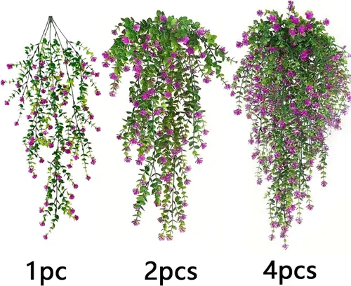 Vista 4 de Toprooms Plantas colgantes falsas, plantas colgantes artificiales, plantas falsas, hiedra sintética, enredadera, plantas colgantes de pared, estante