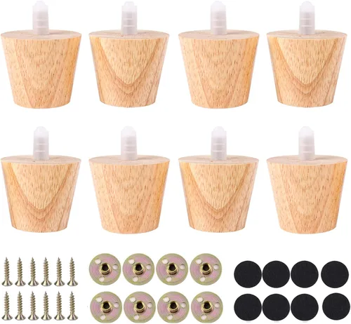 Vista 8 de Juego de 4 patas redondas de madera maciza de 2 pulgadas para muebles, sofá cama, silla de café, escritorio, patas rectas con pernos preperforados