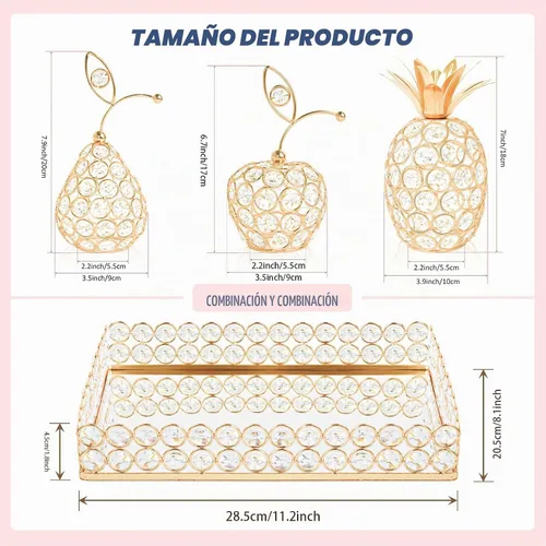 Vista 3 de Elegantes bandejas decorativas y juego de 4 piezas de frutas de cristal, soporte para velas de té de cristal, centros de mesa de boda