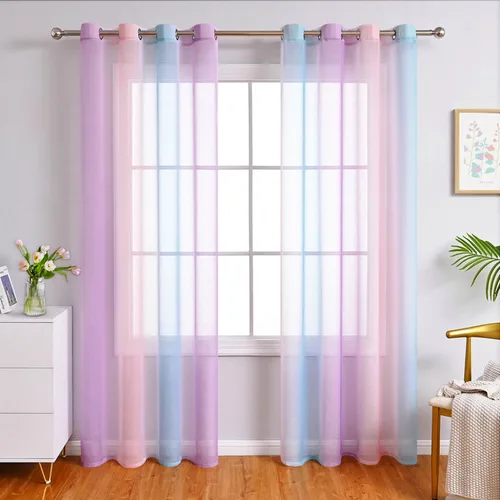 Vista 12 de WUBODTI Cortinas de arcoíris para decoración de dormitorio de niñas, 63 pulgadas de largo, con temática de princesa de unicornio, cortinas Rosa