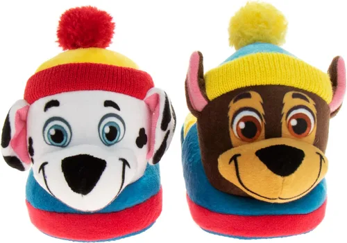 Vista 5 de Nickelodeon Paw Patrol and Sponge Bob Squarepants Zapatos de casa Chase y Marshall para niños pequeños Zapatillas de casa de felpa, ligeras