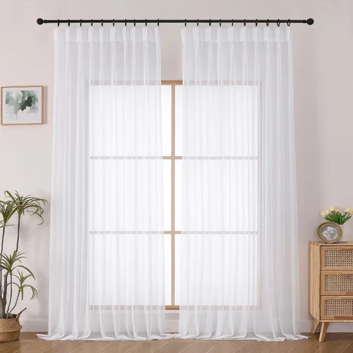 Vista 35 de OWENIE - Cortinas semitraslúcidas con plisado de pellizco blanco de 96 pulgadas de largo para dormitorio y sala de estar, cortinas modernas de aire