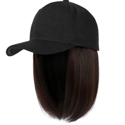 Vista 6 de YEKEYI Gorra de béisbol con extensiones de cabello, peluca sintética para mujer, gorra de béisbol ajustable (beige negro)