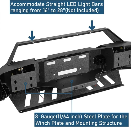 Vista 8 de u-Box Parachoques delantero para Dodge Ram 2500 3500 2010-2018, parachoques todoterreno resistente con placa de cabrestante, placa deslizante
