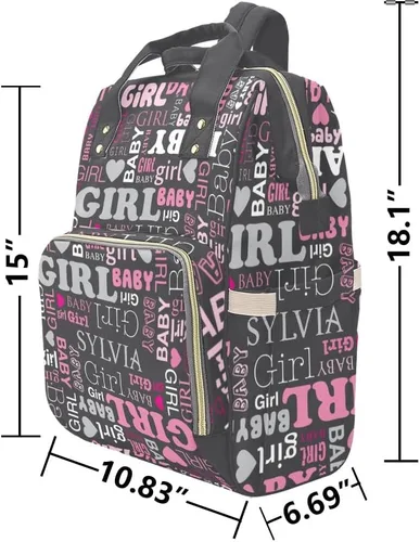 Vista 6 de Mochila de pañales personalizada, regalo con nombre, letras para bebé, color gris, rosa, bolsa de viaje versátil: gran capacidad y múltiples