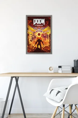 Vista 6 de Trends International Doom Eternal Maykr - Póster de pared, 22.4 pulgadas de largo x 14.7 pulgadas, versión enmarcada en madera de granero