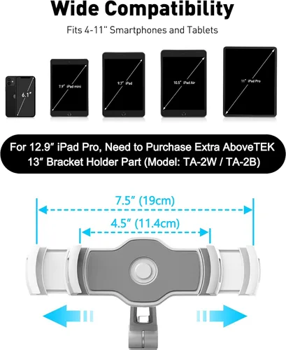 Vista 10 de AboveTEK Soporte de succión para iPad, soporte para tableta de teléfono con ventosa se adapta a tabletas de 4 a 11 pulgadas, iPad mini/aire, soporte