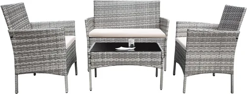Vista 9 de Homall Juego de 4 muebles de patio al aire libre, sillas de mimbre, para uso en interiores y exteriores, patio, porche, jardín, piscina, balcón