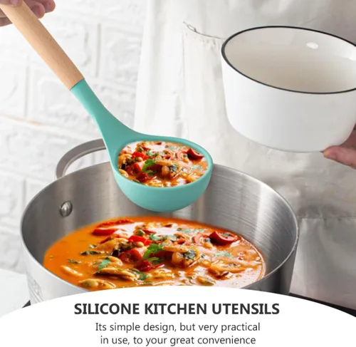 Vista 6 de Silicone Cooking Utensils Set 3Pcs Spatula Ladle and Stir-Fry Spoon Non-Scratch Kitchen Tools for Home Cooking and Food Preparation