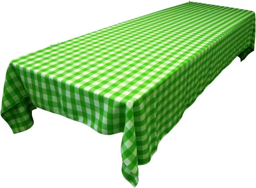 Vista 20 de LA Linen Mantel rectangular de poliéster Gingham a cuadros 60 por 84 pulgadas, blanco y verde oscuro