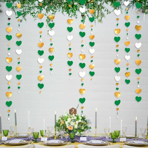 Vista 17 de 52 pies Guirnalda de corazón de amor dorado azul marino para decoración de fiesta del día de San Valentín Bandera de serpentina colgante azul real