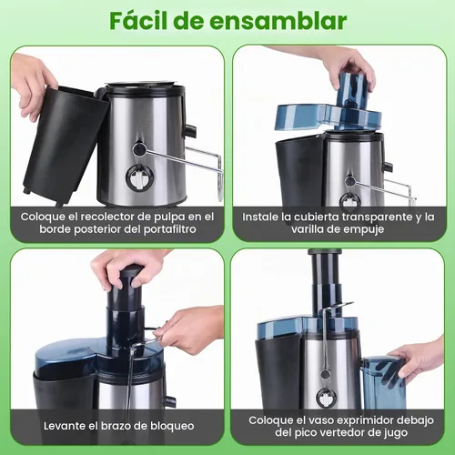 Vista 5 de Moclever - Máquina exprimidora centrífuga de 1000W para frutas y verduras - Extractor de jugo con control de 2 velocidades, tolva de alimentación