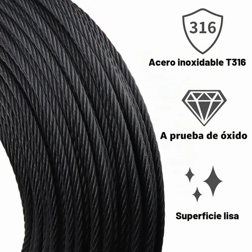 Vista 3 de Cuerda de alambre negro 3/16, cable de acero inoxidable T316, cable de avión de 150 pies, para kit de hardware de barandilla de cable de cubierta