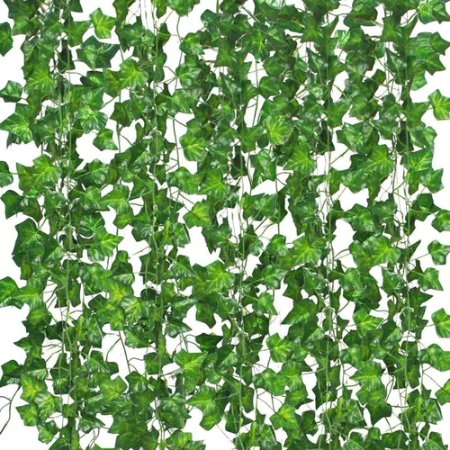Vista 10 de Paquete de 12 enredaderas falsas para decoración de habitación, guirnalda de hiedra artificial con clip, flores verdes, plantas colgantes, hojas
