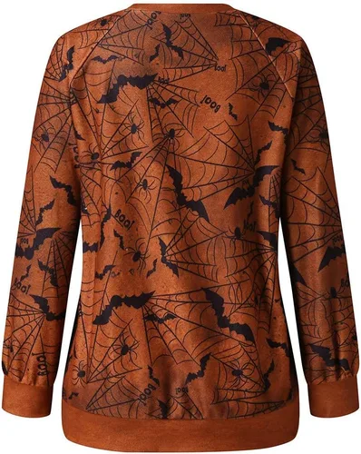 Vista 4 de Pumpkin Print Sweatshirt Halloween Crewneck Shirt Cats Graphic Printed Long Sleeve Loose Pullover Top Fall Sweaters