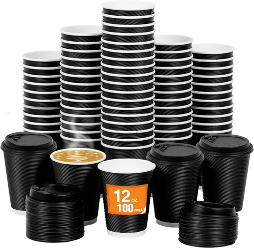 Vista 57 de Paquete de 100 tazas de café desechables de 8 onzas, tazas de papel desechables de color marrón a granel, tazas de café para té caliente, chocolate