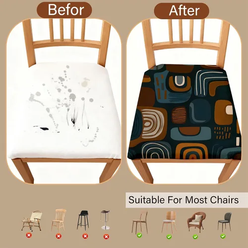 Vista 5 de Fundas de asiento para silla, impermeables, elásticas, estampadas, con lazos elásticos, extraíble, lavable, protector para sillas tapizadas de Negro