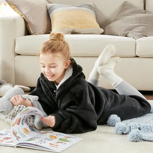Vista 5 de Degrees of Comfort Kids Wearable Blanket, Oversized Sherpa Fleece Hoodie Blankets for Boys Girls, Cozy and Soft