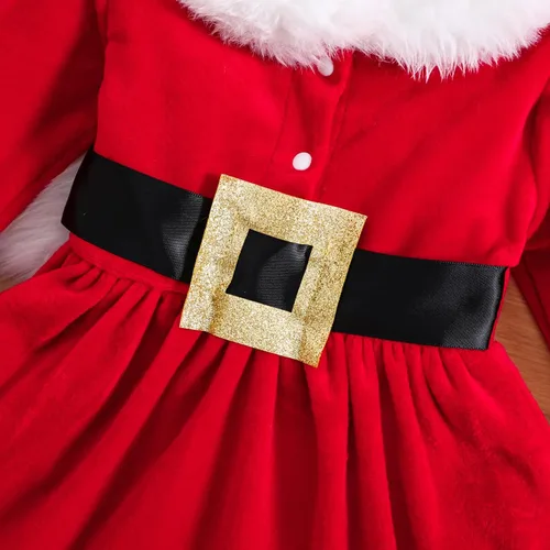 Vista 4 de KnniMorning TEES Vestido de Navidad rojo para niña pequeña, vestido de terciopelo de manga larga, vestido de Papá Noel, vestidos de invierno