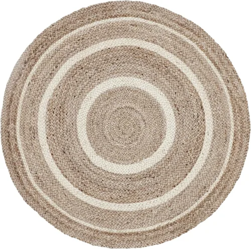 Vista 3 de VHC Brands Alfombra de yute con almohadilla, natural y crema, 3 pies redonda