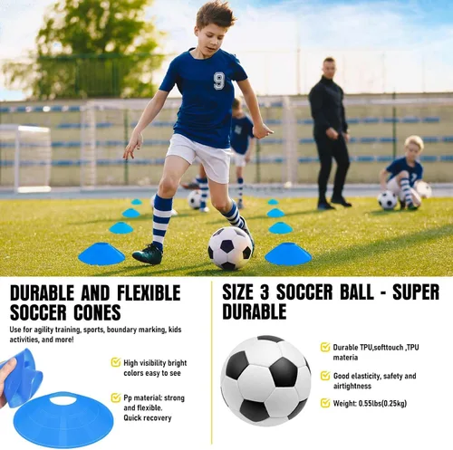 Vista 5 de Portería de fútbol, juego de porterías de fútbol para niños para patio trasero, paquete de 2 redes de fútbol portátiles desplegables con pelota